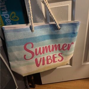 Summer Vibes Beach Tote Bag - Blue and Cream